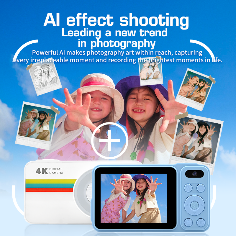 Dual Camera Kids Digital Camera 6000 Pixel 16x Zoom AI Effect Built-in LED Flash